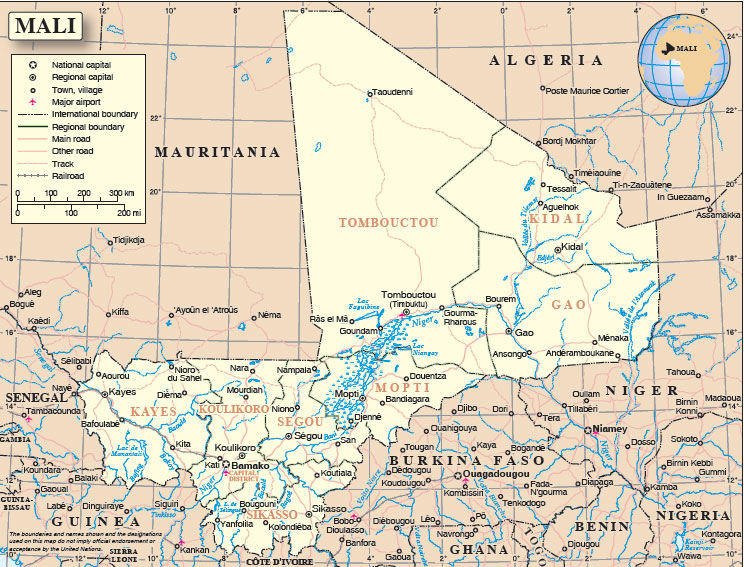 Carte du Mali. Crédit: Section cartographique de L'ONU